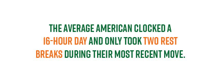 The average American clocked a 16-hour day and only took two rest breaks during their most recent move. 